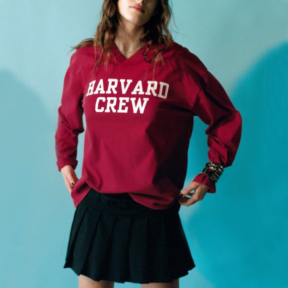 Zara Tops - NWT ZARA X HARVARD UNIVERSITY CREW TEE COLLAB DARK BURGUNDY FALL PREPSTER MEDIUM